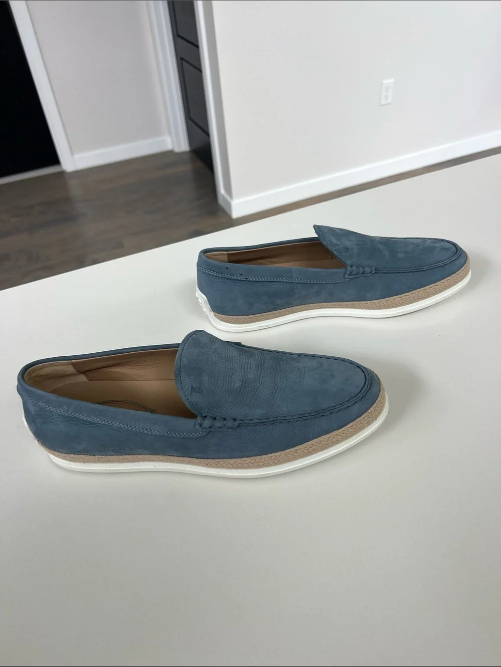 TOD’S pantofola gomma rafia light blue aviation suede leather loafers men’s 8.5